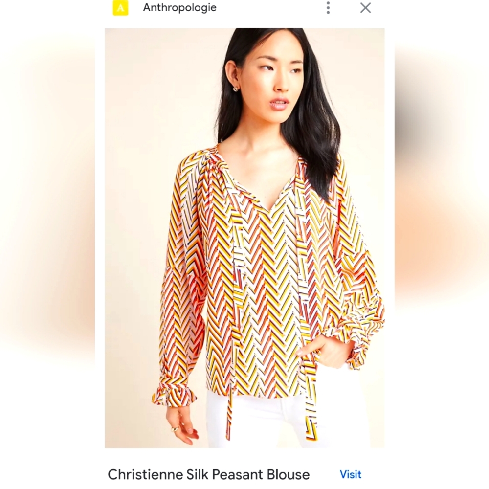 Marie Oliver Cerci/Anthro Christienne Silk Chevron Tie Neck Blouse - XS EUC